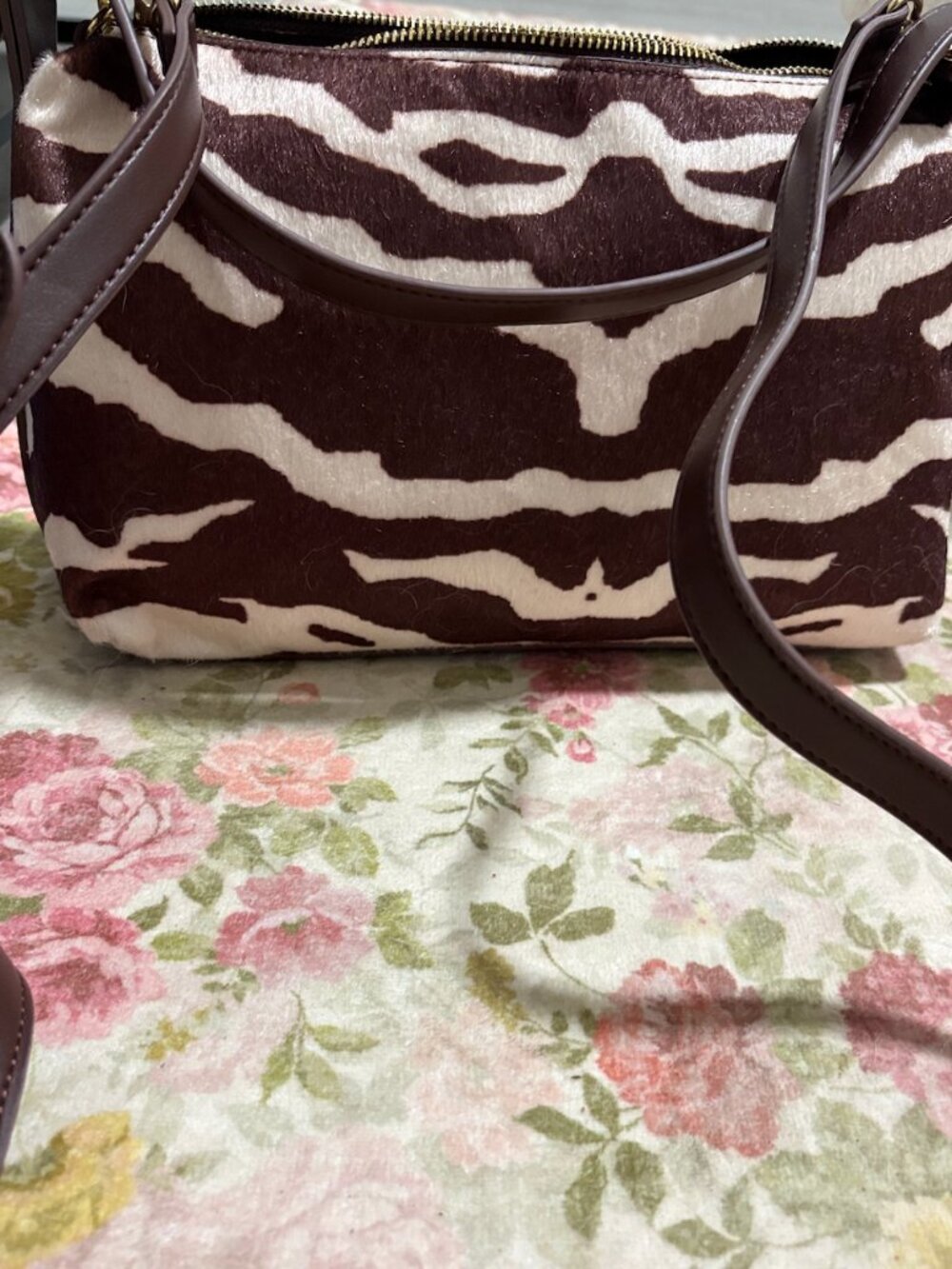 Brown & Cream Zebra Print Faux Fur Shoulder/Crossbody Bag from Old Navy🤎